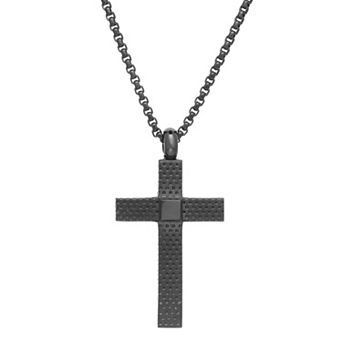 Men's LYNX Black Stainless Steel Cross Pendant Necklace