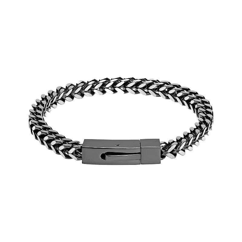 Mens LYNX Black Stainless Steel Foxtail Chain Bracelet, Size: 9