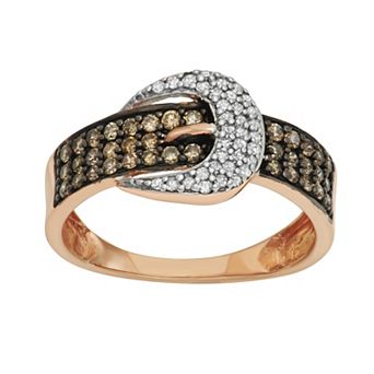 HDI 10k Rose Gold 1/5 Carat T.W. Brown & White Diamond Buckle Ring