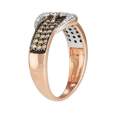 10k Rose Gold 1/5 Carat T.W. Brown & White Diamond Buckle Ring