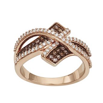 HDI 10k Rose Gold 3/4 Carat T.W. Brown & White Diamond Bypass Ring