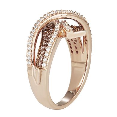 10k Rose Gold 3/4 Carat T.W. Brown & White Diamond Bypass Ring