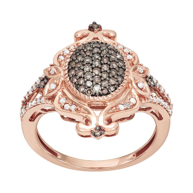 10k Rose Gold 1/2 Carat T.W. Brown & White Diamond Cocktail Ring, Womens, 