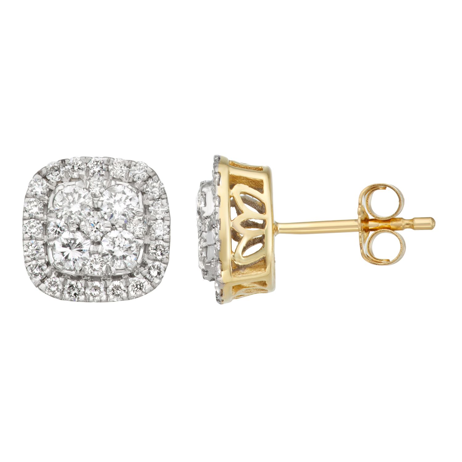 Image for HDI 14k Gold 1 Carat T.W. Diamond Cushion Halo Stud Earrings at Kohl's.