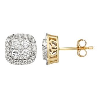 HDI 14k Gold 1 Carat T.W. Diamond Halo Stud Earrings