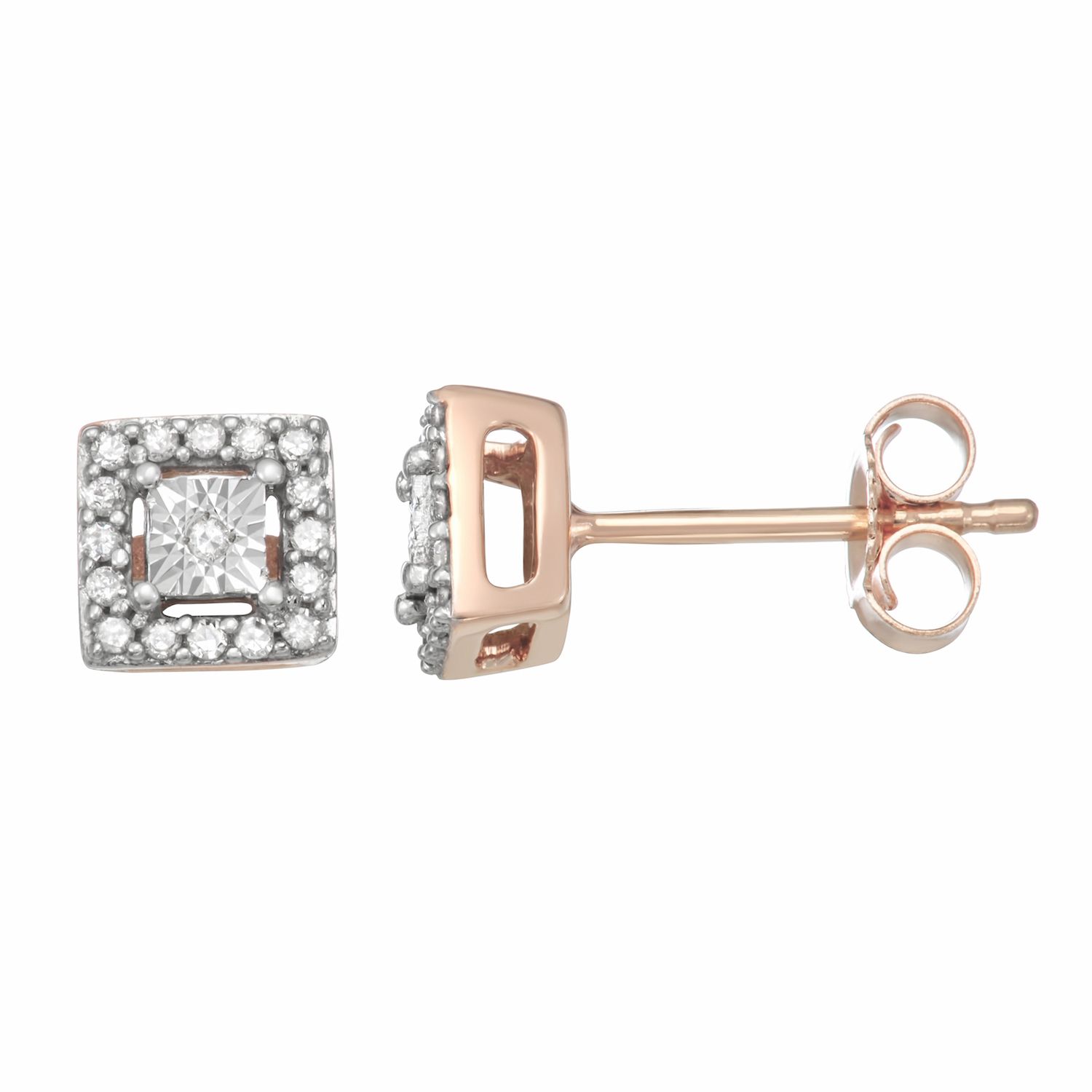 Image for HDI 10k Rose Gold 1/8 Carat T.W. Diamond Square Halo Stud Earrings at Kohl's.