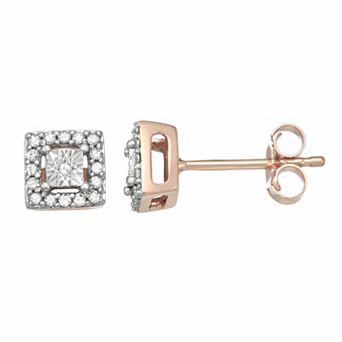 HDI 10k Rose Gold 1/8 Carat T.W. Diamond Square Halo Stud Earrings
