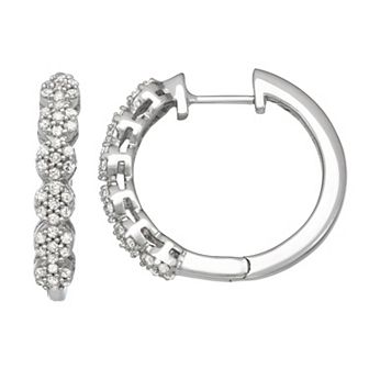 HDI 10k Gold 1/3 Carat T.W. Diamond Cluster Hoop Earrings