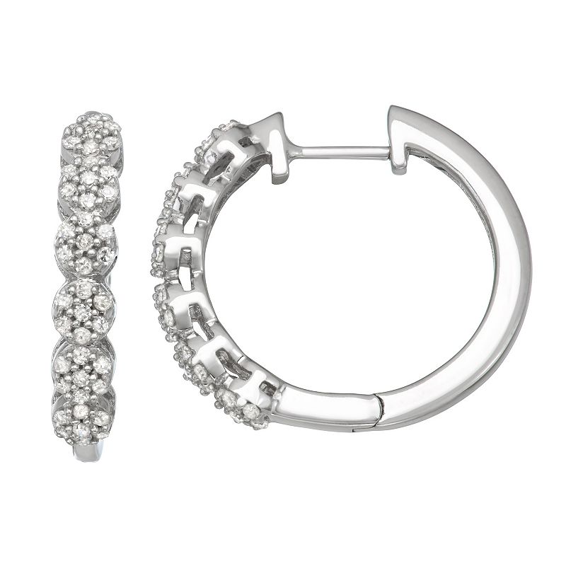 10k Gold 1/3 Carat T.W. Diamond Cluster Hoop Earrings, Womens, White