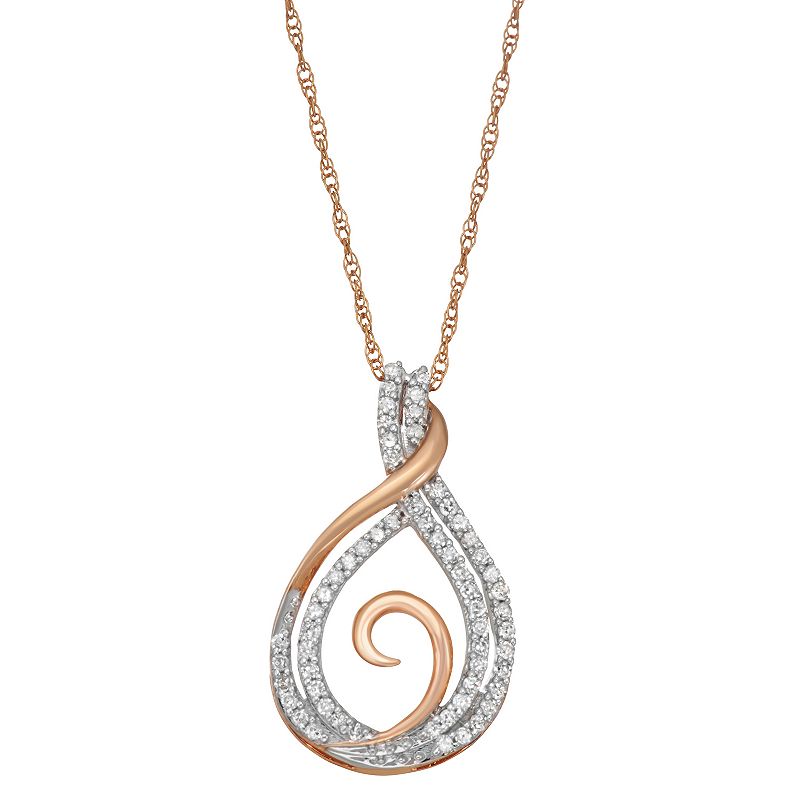 10k Rose Gold 1/4 Carat T.W. Diamond Swirl Necklace, Womens, White