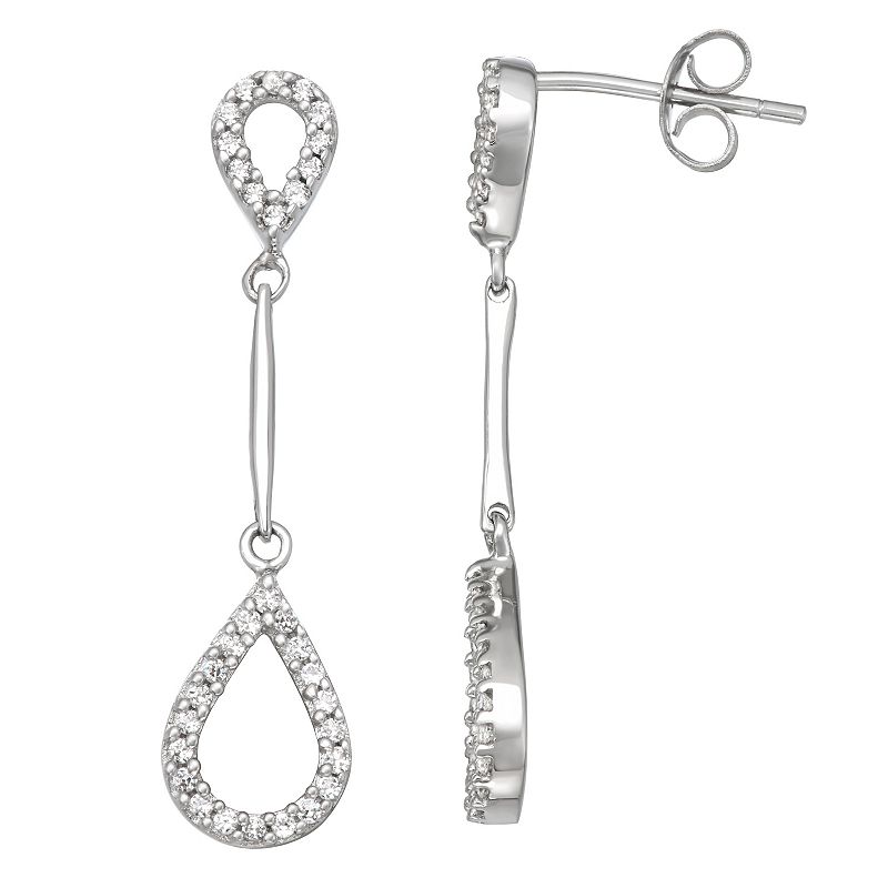 10k White Gold 1/3 Carat T.W. Diamond Dangling Teardrop Earrings, Womens