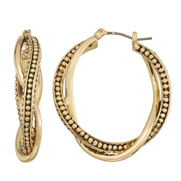 Napier Gold Tone Textured Layered Hoop Earrings
