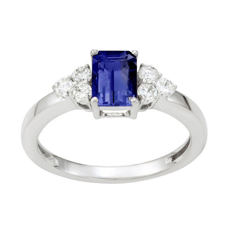 10k White Gold 1/3 Carat T.W. Diamond & Tanzanite Ring, Womens, Size: 5