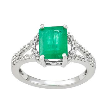 HDI 14k White Gold 2 1/3 Carat T.W. Diamond & Emerald Ring