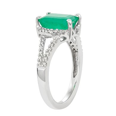 14k White Gold 2 1/3 Carat T.W. Diamond & Emerald Ring
