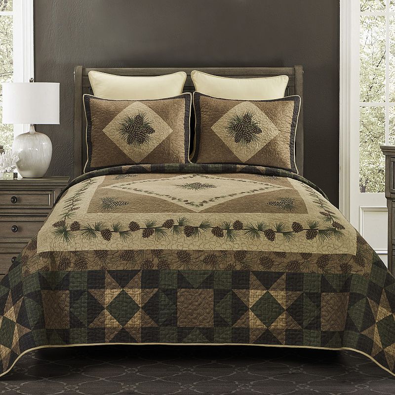 Antique Pine 3 PC Queen Quilt Set by Donna Sharp - Lodge Queen Quilt and Standard Pillow Shams - Machine Washable