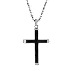 LYNX Stainless Steel and Ebony Wood Cross Men's Pendant