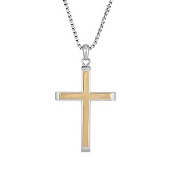 Men's LYNX Two Tone Stainless Steel Cross Pendant Necklace
