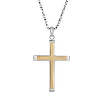 Men's LYNX Two Tone Stainless Steel Cross Pendant Necklace