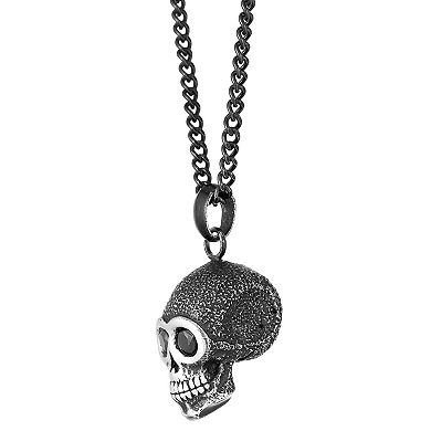 Men's LYNX Black Stainless Steel Cubic Zirconia Skull Pendant Necklace