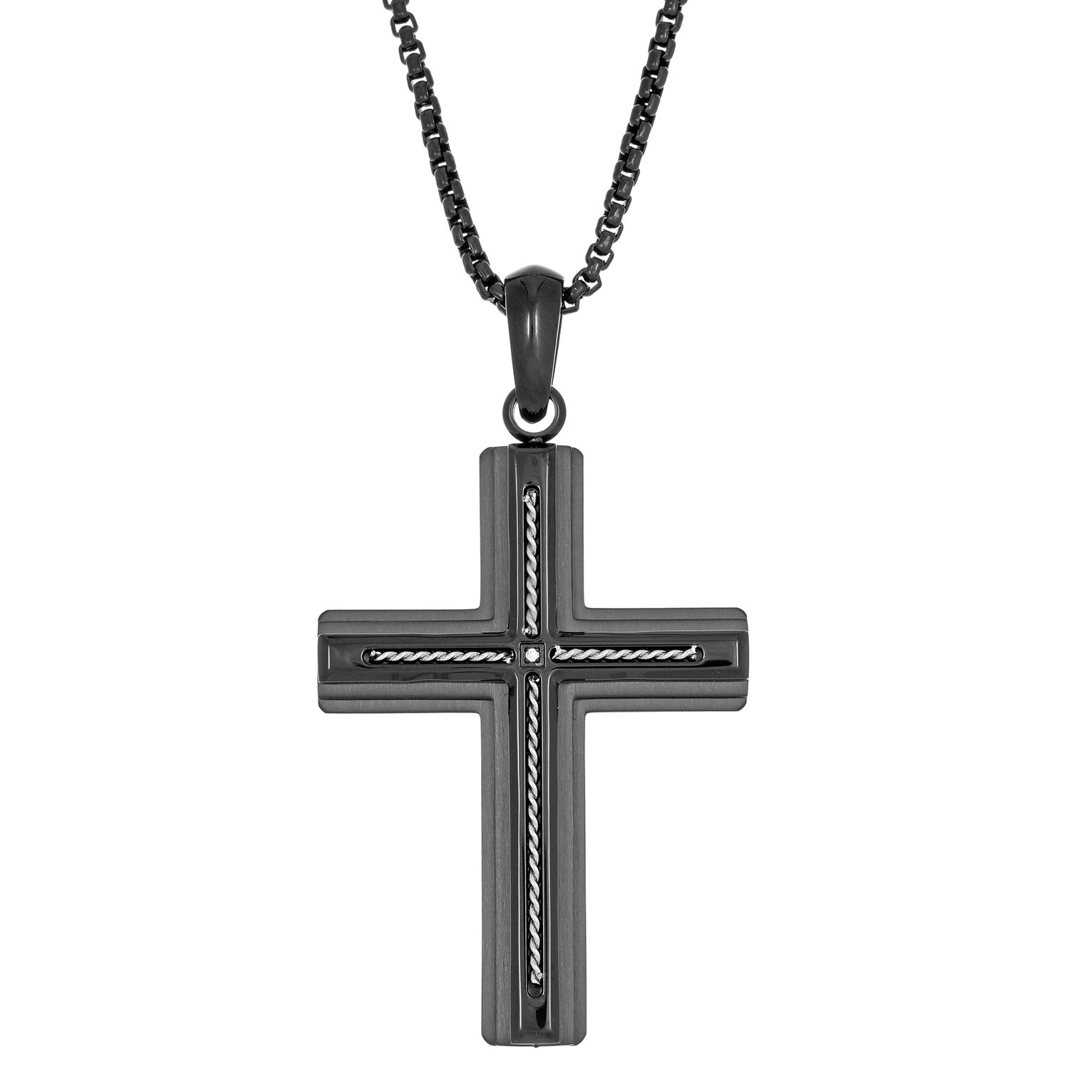 Men's Stainless Steel Classic Cross Pendant With Chain Necklace