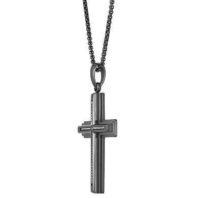 Men's LYNX Two Tone Stainless Steel Cubic Zirconia Cross Pendant Necklace