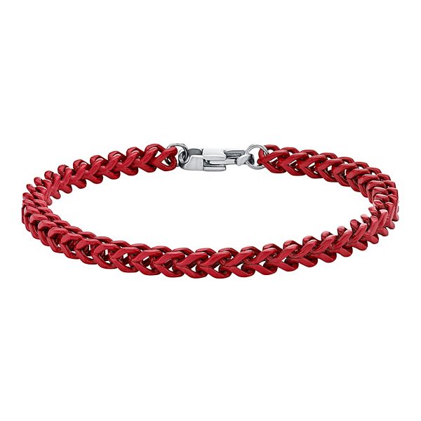 Men's LYNX Stainless Steel Red Acrylic Franco Chain Bracelet