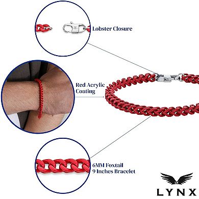 Men's LYNX Stainless Steel Red Acrylic Franco Chain Bracelet