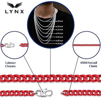 Men's LYNX Red Acrylic Stainless Steel Franco Chain Necklace