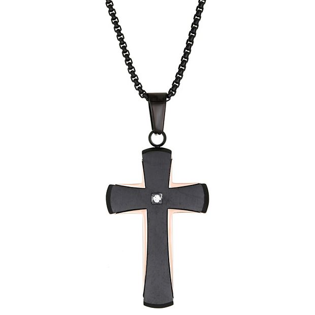 Men's LYNX Two Tone Stainless Steel Cubic Zirconia Cross Pendant