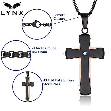 Men's LYNX Two Tone Stainless Steel Cubic Zirconia Cross Pendant Necklace