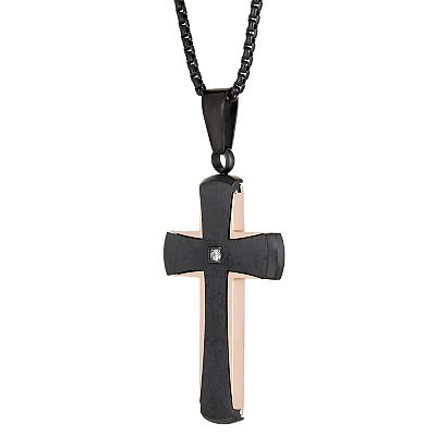 Men's LYNX Two Tone Stainless Steel Cubic Zirconia Cross Pendant
