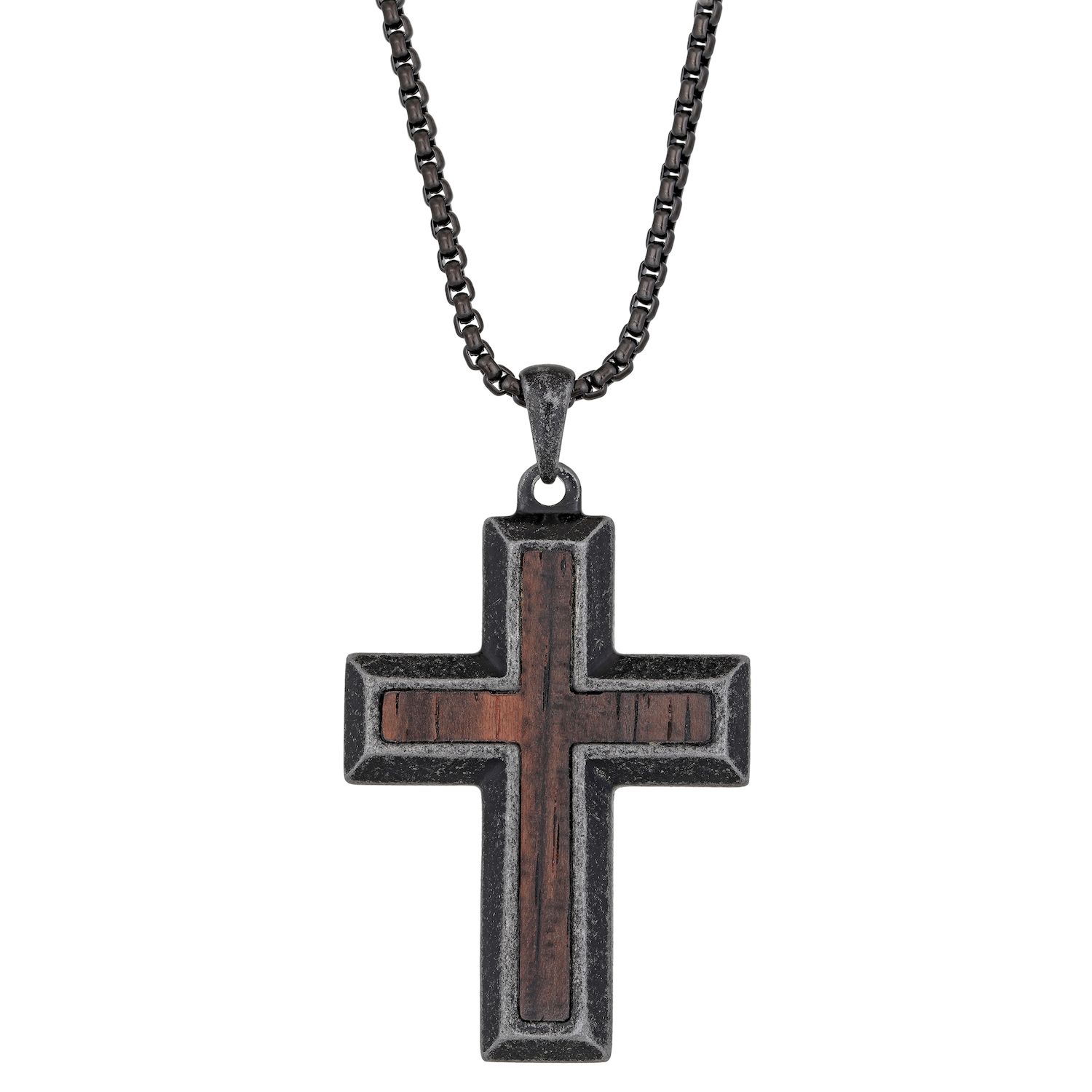 LYNX Stainless Steel and Ebony Wood Cross Men's Pendant