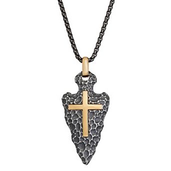 Men's LYNX Two Tone Stainless Steel Arrowhead Cross Pendant Necklace