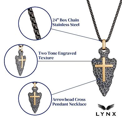 Men's LYNX Stainless Steel Arrowhead Cross Pendant Necklace