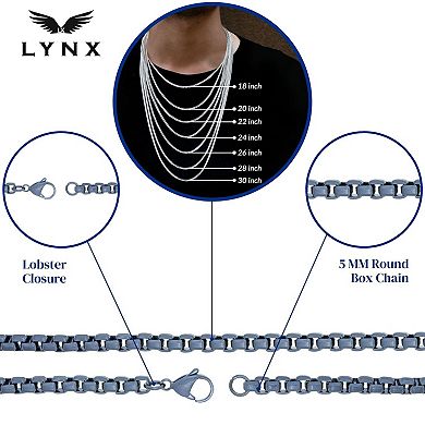 Men's LYNX Stainless Steel 5 mm Round Box Chain Necklace