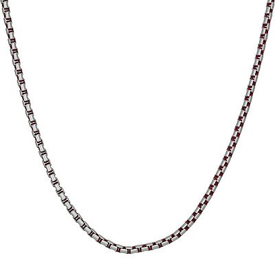 Men s LYNX Red Acrylic Stainless Steel Box Chain Necklace