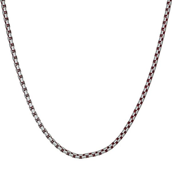 Men s LYNX Red Acrylic Stainless Steel Box Chain Necklace