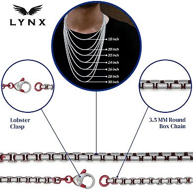 Men's LYNX Red Acrylic Stainless Steel Box Chain Necklace