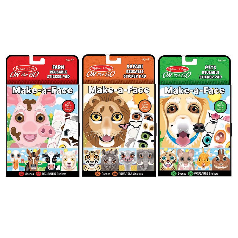 Melissa & Doug 3-Pack Make-a-Face Reusable Sticker Pad Set, Multicolor