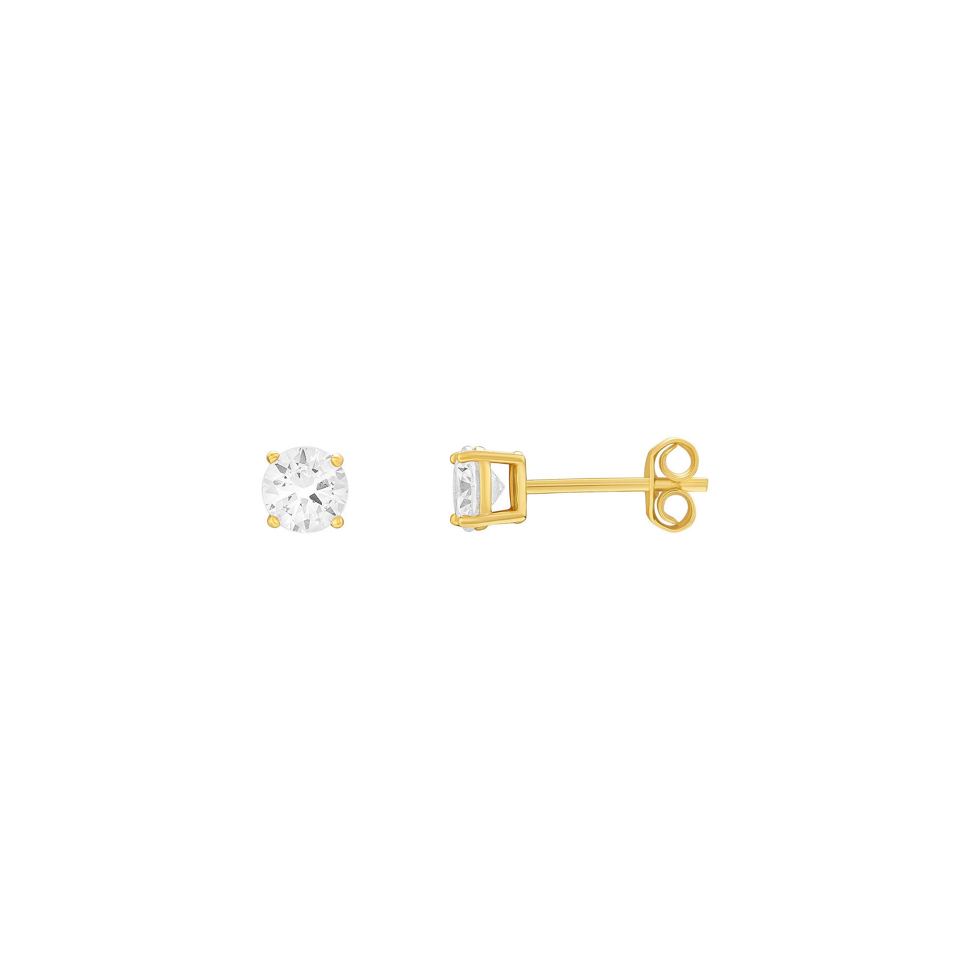 PRIMROSE Sterling Silver Round Cubic Zirconia Stud Earrings, Womens, Gold 