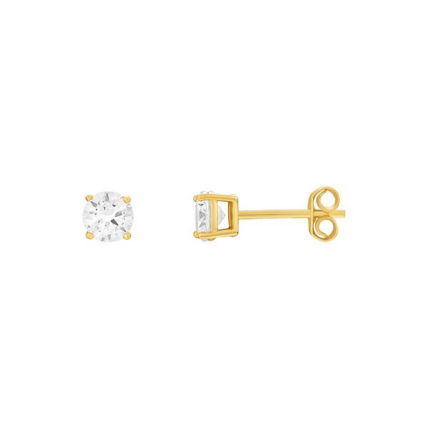 PRIMROSE Sterling Silver Round Cubic Zirconia Stud Earrings - Gold Over Sterling