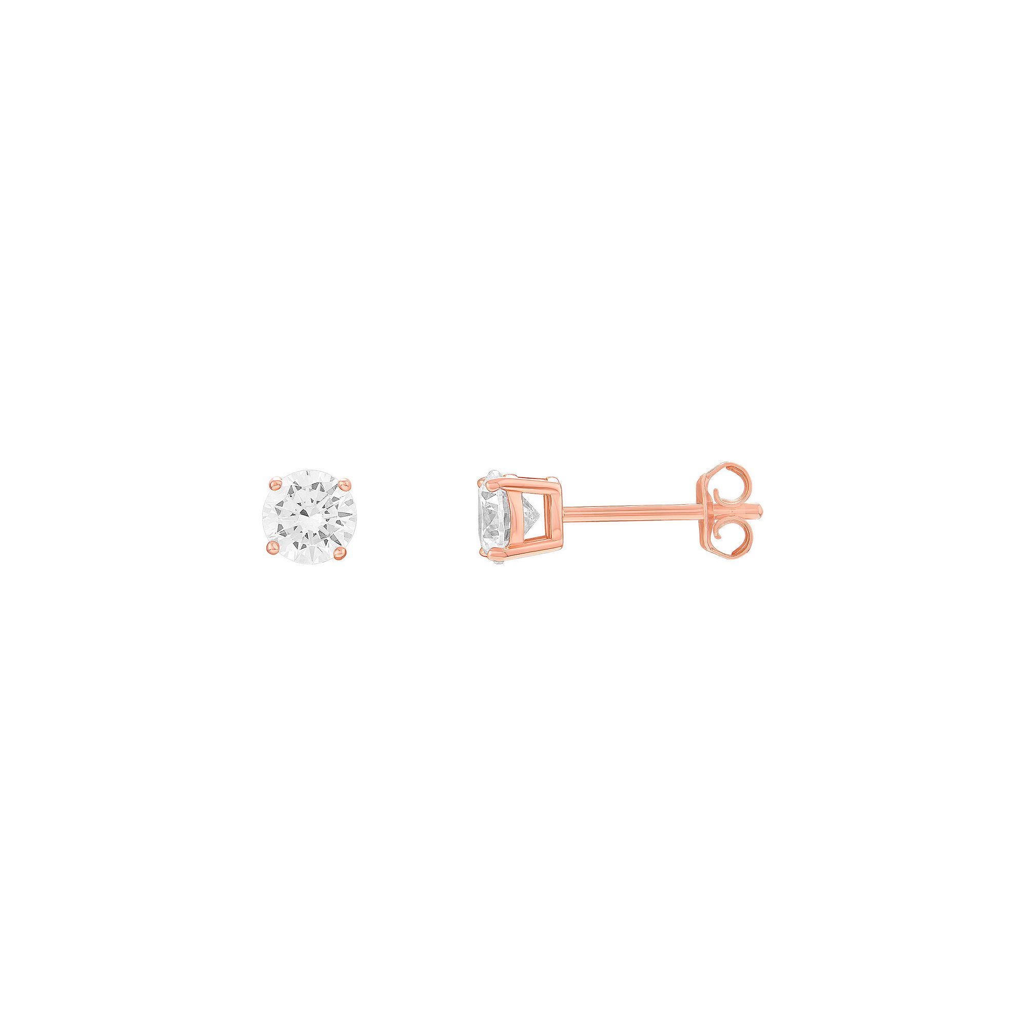 PRIMROSE Sterling Silver Round Cubic Zirconia Stud Earrings, Womens, Pink 