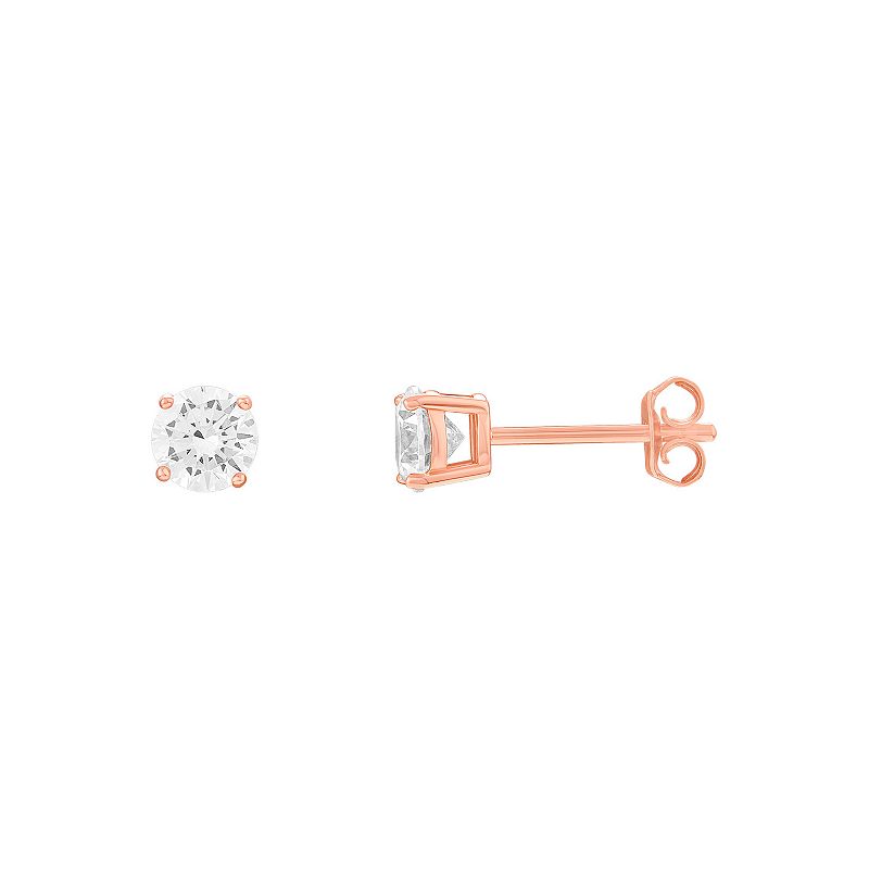 PRIMROSE Sterling Silver Round Cubic Zirconia Stud Earrings, Womens, Pink