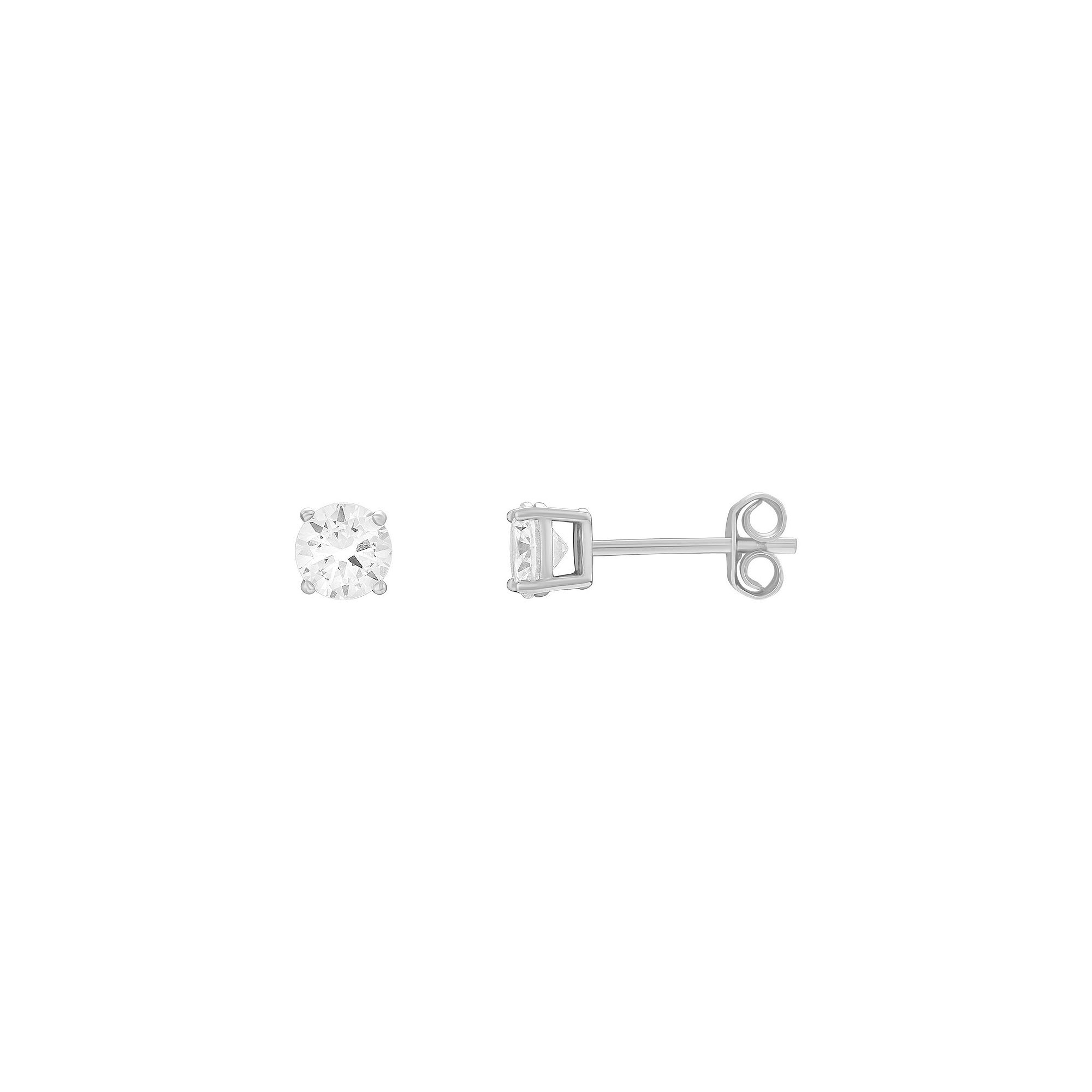 PRIMROSE Sterling Silver Round Cubic Zirconia Stud Earrings, Womens