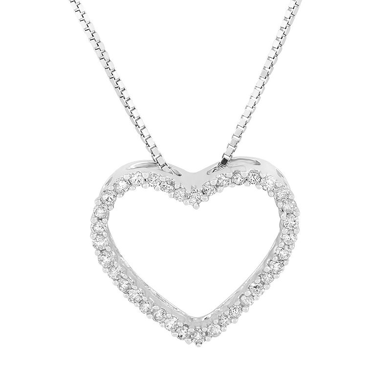 Sterling Silver 1/5 Carat T.W. Diamond Openwork Heart Necklace, Womens, Wh