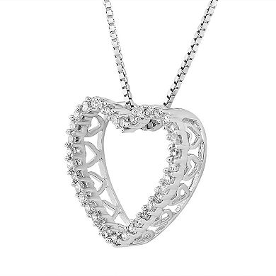 Sterling Silver 1/5 Carat T.W. Diamond Openwork Heart Necklace