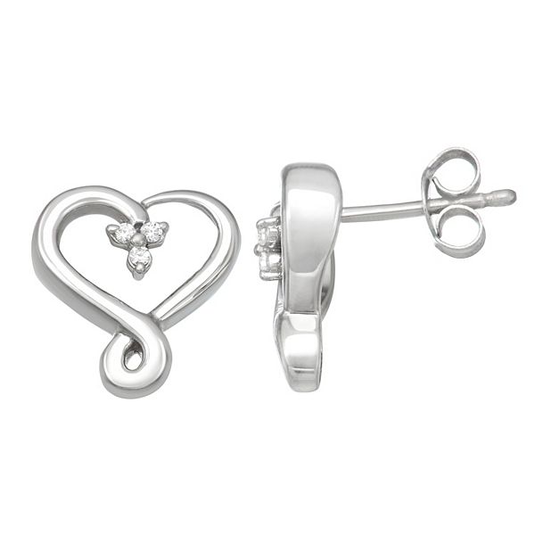 Sterling Silver Diamond Accent Heart Stud Earrings