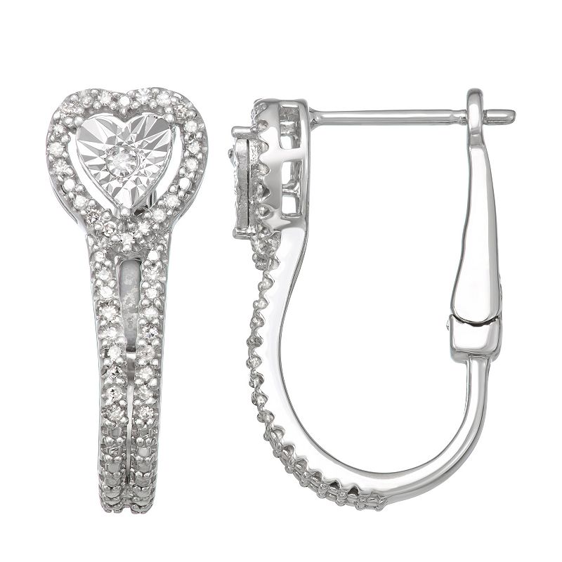 Sterling Silver 1/4 Carat T.W. Diamond Heart Leverback Earrings, Womens, W