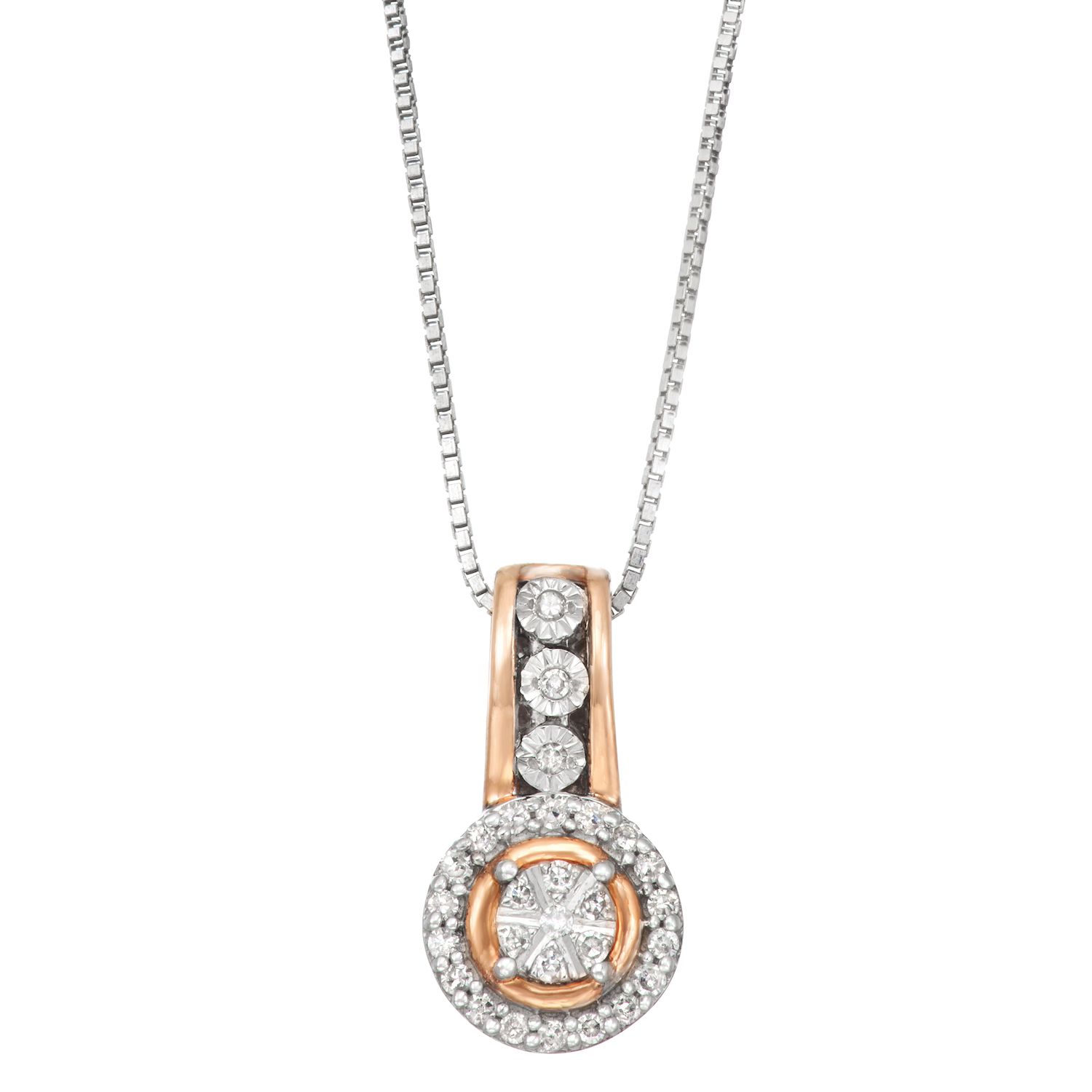 Image for HDI Two Tone Sterling Silver 1/8 Carat T.W. Diamond Halo Necklace at Kohl's.